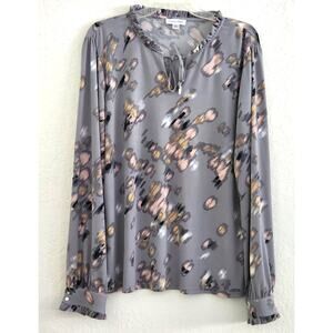 Top/Blouse-Calvin Klein-Gray-Long Sleeves-Pics Not Blurred-Watercolor Design-XL